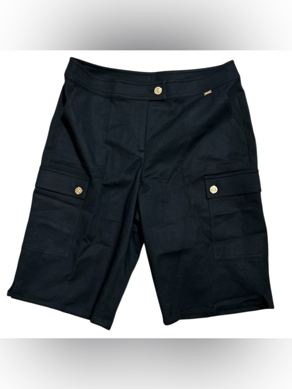 ST JOHN Sport Black Cargo Bermuda Shorts with Gold Button Accents Size 8